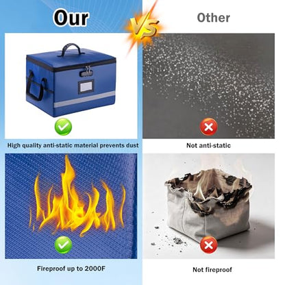 EXLIFBAG Fireproof File Organizer with Lock, 1 Layer - color: Blue, size: 1 Layer