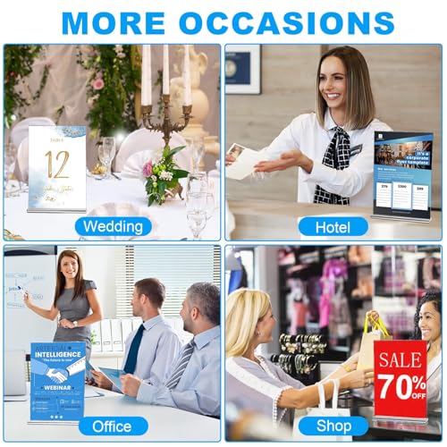 EHWINE Acrylic Sign Holder 8.5 x 11, 18 Pack Double-Sided Stand up Table Top Sign Holders, Clear Acrylic Picture Frame Menu Flyer Paper Holder Display Stand for Office Business Store Wedding Party - size: 18 Pack 8.5x11 Inch