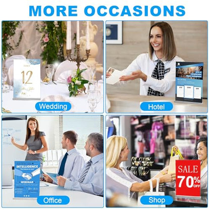 EHWINE Acrylic Sign Holder 8.5 x 11, 18 Pack Double-Sided Stand up Table Top Sign Holders, Clear Acrylic Picture Frame Menu Flyer Paper Holder Display Stand for Office Business Store Wedding Party - size: 18 Pack 8.5x11 Inch