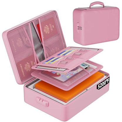 DocSafe 5200°F Fireproof Document Organizer Box with Lock, Pink (Soft) - color: Pink, size: 15"x11"x4.1"