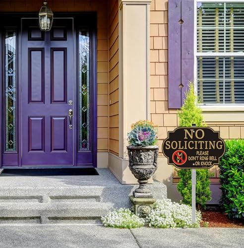 No Soliciting Sign for House, No Soliciting Sign for yard Sign with Stake 12" x 8" Heavy Duty Aluminum Signs & 28" Long Metal Stakes, Easy to Mount, Rust-Free & Fade Resistant - style: 1pack with stake