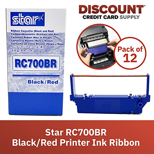 Star RC700BR Black/Red Printer Ink Ribbon Cartridge for Point of Sale Transactions (12 Pack)