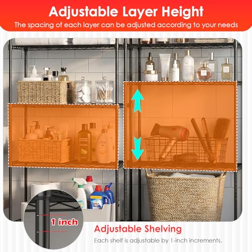 BestOffice | 5-Tier Wire Shelf | 14" x 24" x 60" | Black - color: Black, size: 14"D x 24"W x 60"H（Adjustable）
