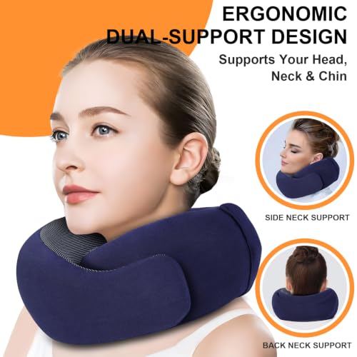 Travel Pillow - Hooded Neck Pillow Airplane Memory Foam Filling - color: Navy