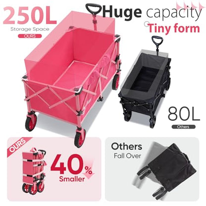 Sekey Collapsible Wagon, 300 lb Capacity, 29 in Cargo Bed, Compact Fold - color: Light Pink, size: 300lbs