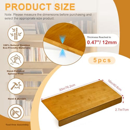 Bamboo Wire Shelf Covers for Wire Shelving,Heavy Duty Wire Rack Covers for Pantry Kitchen Closet Organizer（5pcs,30" W X 16" D - size: 30" W X 16" D