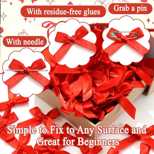 60PCS Mini Red Bows for Craft 1.5"*2"Small Satin Ribbon Bow - color: Red