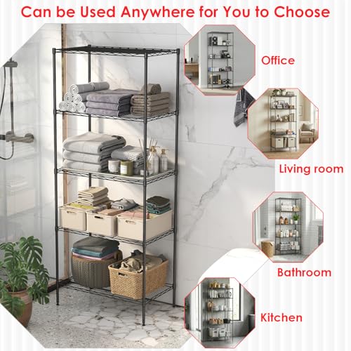 BestOffice | 5-Tier Wire Shelf | 14" x 24" x 60" | Black - color: Black, size: 14"D x 24"W x 60"H（Adjustable）