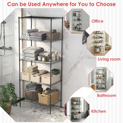 BestOffice | 5-Tier Wire Shelf | 14" x 24" x 60" | Black - color: Black, size: 14"D x 24"W x 60"H（Adjustable）