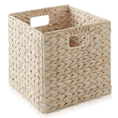 Casafield 10.5" x 10.5" Hyacinth Storage Baskets, Whitewash - Set of 2 Storage Organizers, Woven Wicker Cubes for Bathroom, Bedroom, Laundry, Shelves - size: 2-Pack