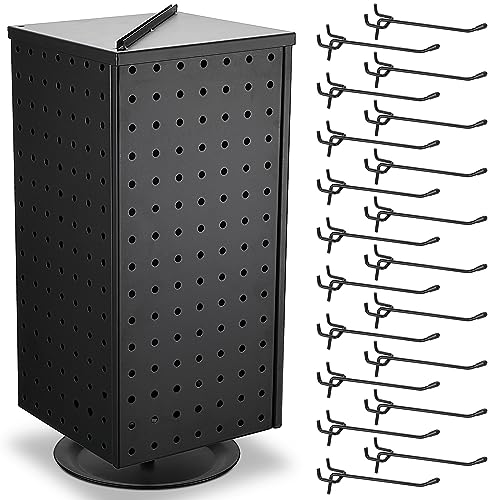 Wesiti Rotating Pegboard Display Stand Counter with 20 Hooks, 17", Black - size: 17"