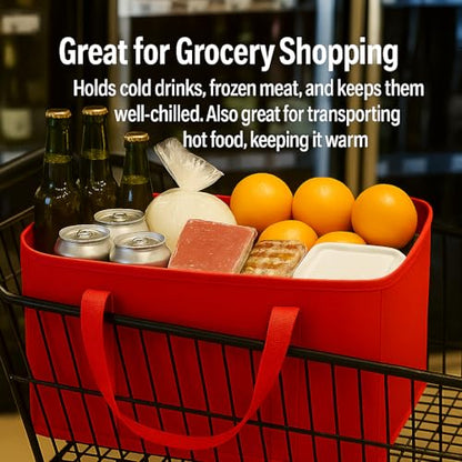 musbus 2Pk Insulated Reusable Grocery Bags, Collapsible Cooler Bag for Groceries, Heavy Duty Large Insulated Bag (Large, Bright Red) - color: Red, size: X-Large（16W x 12.5H x 9D）