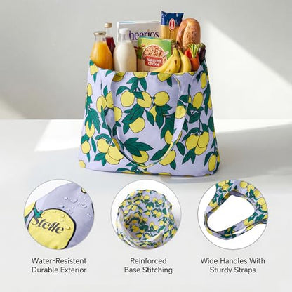 Stelle Lightweight Reusable Grocery Bag with Handles Ripstop Nylon Foldable Tote Shopping Bags for Travel and Groceries - color: Lemon Delight
