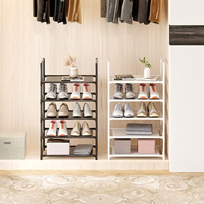 5 Tier Stackable Small Shoe Rack,Narrow Sturdy Shoe Shelf Organizer, Non-Woven Fabric Metal Free Standing Shoe Racks for Entryway, Hallway and Closet (Black) - size: 5-Black