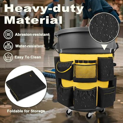 HODRANT 32-55 Gallon Trash Can Caddy Bag with Multi Pockets for Clean Tools - color: Black+Yellow