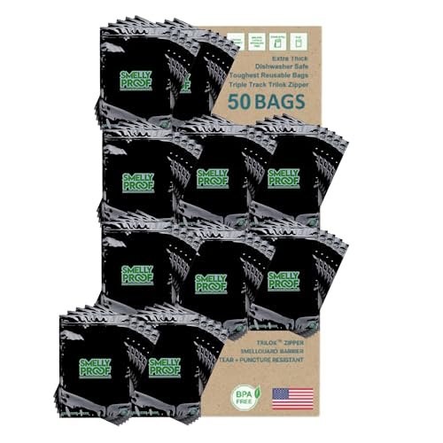 50pk 4-MIL Thick Heavy Duty, 2-Gallon Freezer Zipper Bags, Reusable Food Storage, US-Made, Non-Silicone, BPA Free, No PEVA, 50 x Smelly Proof Bags, NO SMELL Triple Zip BLACK 12" x 16"