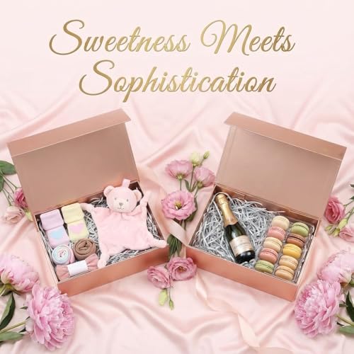 Rsgift Rose Gold Gift Box,11x7.8x3.5 Inches,Gold Christmas Boxes with Lids,Groomsman Wedding Box with Magnetic Closure Boxes - color: Rose Gold, size: 11 x 7.8 x 3.5 inches (pack of 1)