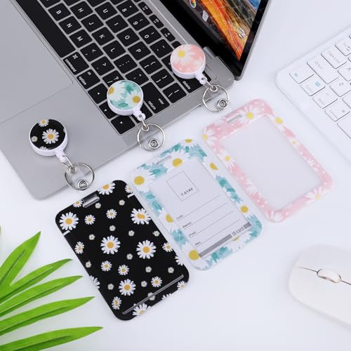 3 Pack Daisy Id Badge Holder with Retractable Reel, Vertical, Clear - color: Daisy