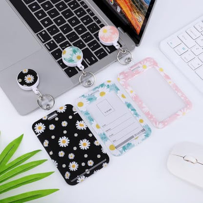 3 Pack Daisy Id Badge Holder with Retractable Reel, Vertical, Clear - color: Daisy