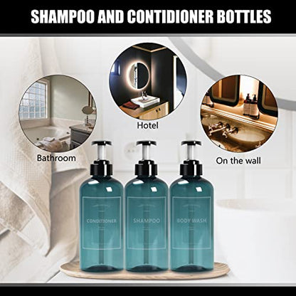 Shampoo Bottles with Pump, YACEYACE 3Pcs 16.9oz Blue Clear Empty - color: Clear Blue