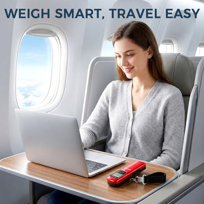 BAGAIL Digital Luggage Scale, 110lbs Hanging Baggage Scale with Backlit LCD Display, Portable Suitcase Weighing Scale, Travel Luggage Weight Scale with Hook, Strong Straps for Travelers - color: Dark Red Battery Free