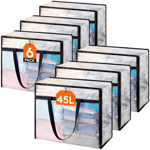 Lifewit 6 Pack Clear Storage Bags, 45L Clothes Organizer with Zipper