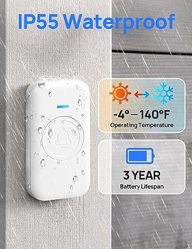 Wireless Doorbell 1000ft Range, Loud Waterproof Door Bell with 60 Melodies - color: White-‎1 Receiver +1 Push Button