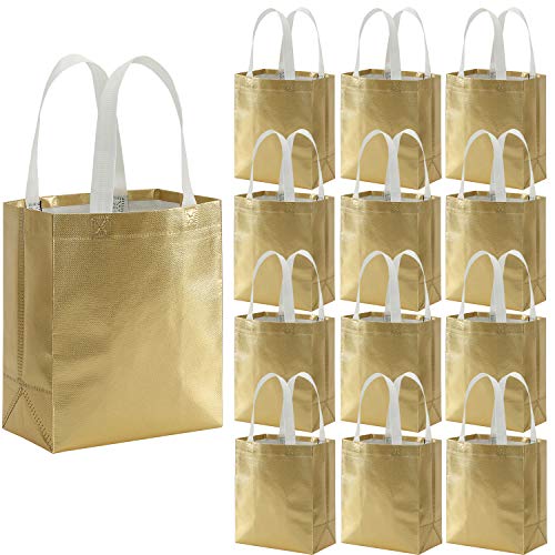 Tosnail 40 Pack 10 x 8 Inch Glossy Gold Reusable Grocery Bags Shopping Tote Bag with Handle Present Bag Gift Bag for Weddings, Birthdays, Party, Event - Gold - color: Gold