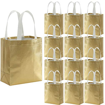 Tosnail 40 Pack 10 x 8 Inch Glossy Gold Reusable Grocery Bags Shopping Tote Bag with Handle Present Bag Gift Bag for Weddings, Birthdays, Party, Event - Gold - color: Gold