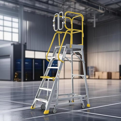 4-Step Aluminum Rolling Platform Ladder 375 LBS Anti-Slip Platform (6 Step) - size: 6 Step