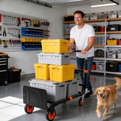 Folding Hand Truck Dolly Cart with Wheels, 500lb Load, Black Orange - color: Black+orange