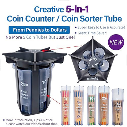 Byteen8 Coin Counter Coin Sorter with Coin Wrappers, Change Roller Machine