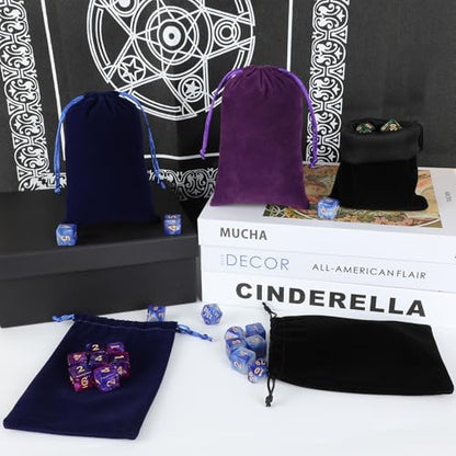 Tapleap 12Pcs Small Dice Bags, 4x6” Blue Velvet Drawstring Jewelry Pouch - color: Blue, size: 4x6in