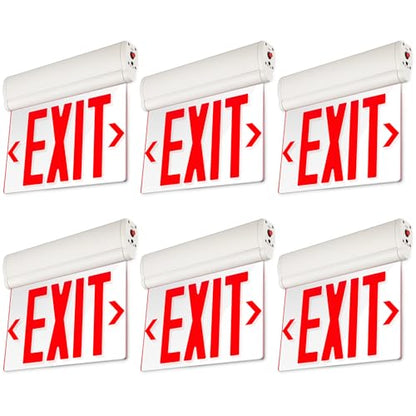 LEONLITE 6-Pack LED Edge Lit Exit Sign, Red Letter Emergency Exit Sign - color: Red