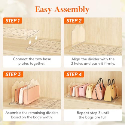 Lifewit Purse Organizer for Closet, Adjustable Clear Handbag Shelf Dividers - size: 7.3"H