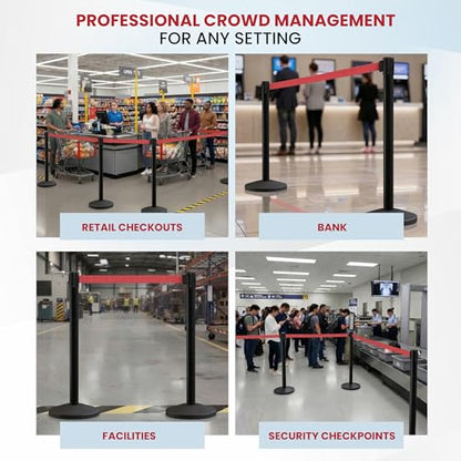 Crowd Control Warehouse 2-Pack Retractable Belt Barriers, 11 Ft Red - color: Red Belt with Black Post