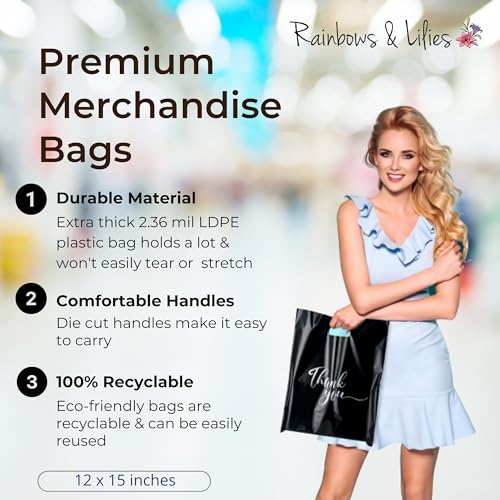 Rainbows & Lilies Thank You Bags with Handles, 100pk 12" x 15", 2pk Bundle