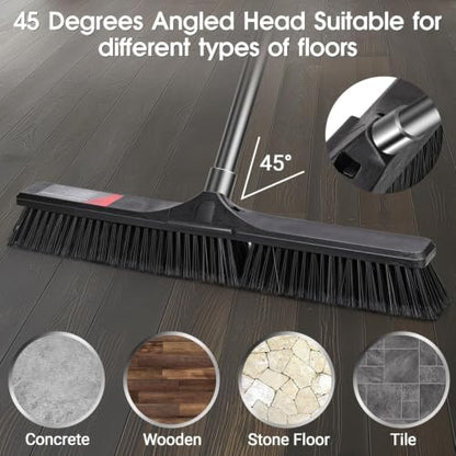 Masthome 24.8" Push Broom Heavy Duty Outdoor Stiff Bristle for Garage&Patio - color: Push Broom-black
