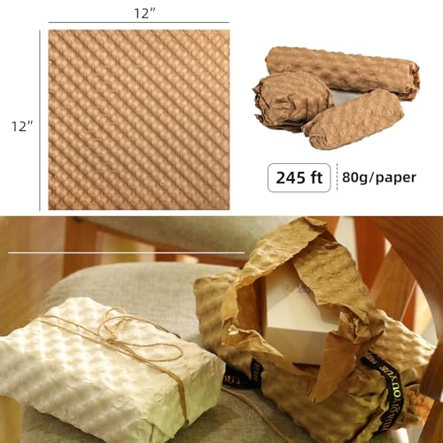 Bubble Paper Wrap 245ft*12in, Durable Kraft Bubble Paper for Moving Shipping and Storing Delicate Items Eco Friendly Cushioning Wrap Alternative Filler for Moving Boxes（Brown）