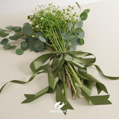 HUIHUANG 1/2 inch Moss Green Double-Faced Satin Ribbon Continuous 50 Yards - color: Moss Green, size: 1/2 inch