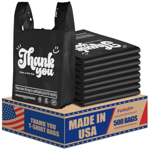 Fuxury 500 Count - Thank You Plastic Tshirt Bags Black - color: Black, size: 500 Count
