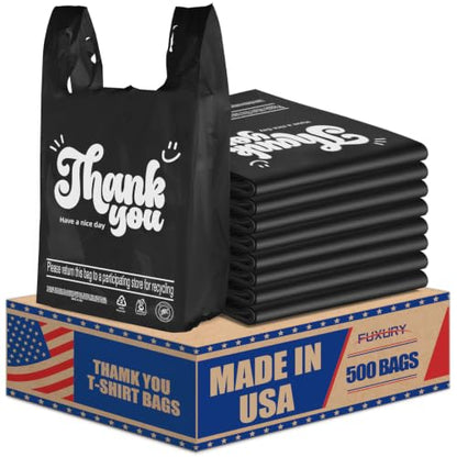 Fuxury 500 Count - Thank You Plastic Tshirt Bags Black - color: Black, size: 500 Count
