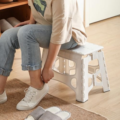 Folding Step Stool, 13IN Step Stool for Adults, Collapsible Camping Stool for Indoor and Outdoor Use, Picnic, White