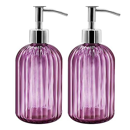 2 Pack Glass Soap Dispenser with Pump, 400ml Liquid Soap Dispenser for Soap, Shampoo and Lotion Refill for Kitchen, Bathroom, Laundry (Purple) - color: Purple