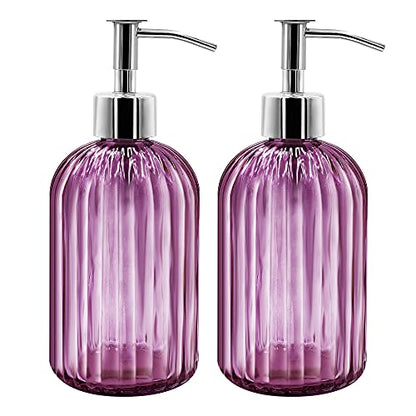2 Pack Glass Soap Dispenser with Pump, 400ml Liquid Soap Dispenser for Soap, Shampoo and Lotion Refill for Kitchen, Bathroom, Laundry (Purple) - color: Purple