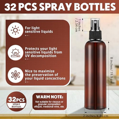 Eccliy 32 Pcs 8 oz Spray Bottles Fine Mist, Amber, Clear - color: Amber, style: Clear