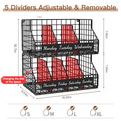 Egg Basket, Stackable Wall Mount Egg Holder Countertop with Weekday Labels - color: Black, size: 2-Tier（with printed labels）