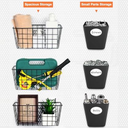 Pegboard Basket Organizer Set, 6 Pack Peg Board Baskets & Bin Cups (Black) - color: Black & Black