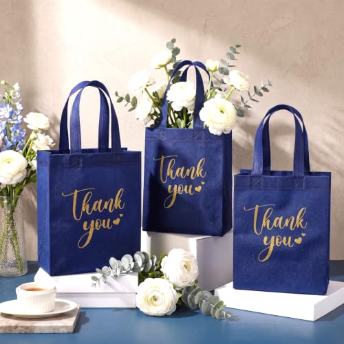 Sweetude 30 Thank You Non Woven Gift Bag, 10 x 8 x 4 Inch, Navy Blue - color: Navy Blue, size: 10 X 8 X 4 Inch