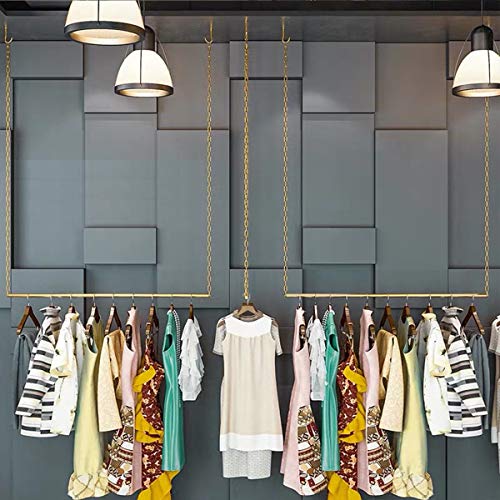 2 Pcs Adjustable Height Creative Chain Clothing Hanging Racks,Clothes Storage Shelves, Heavy Duty Metal Garment Rack,Retail Display Ceiling Hanger (Gold, 47.2 L) - color: Gold, size: 47.2 L